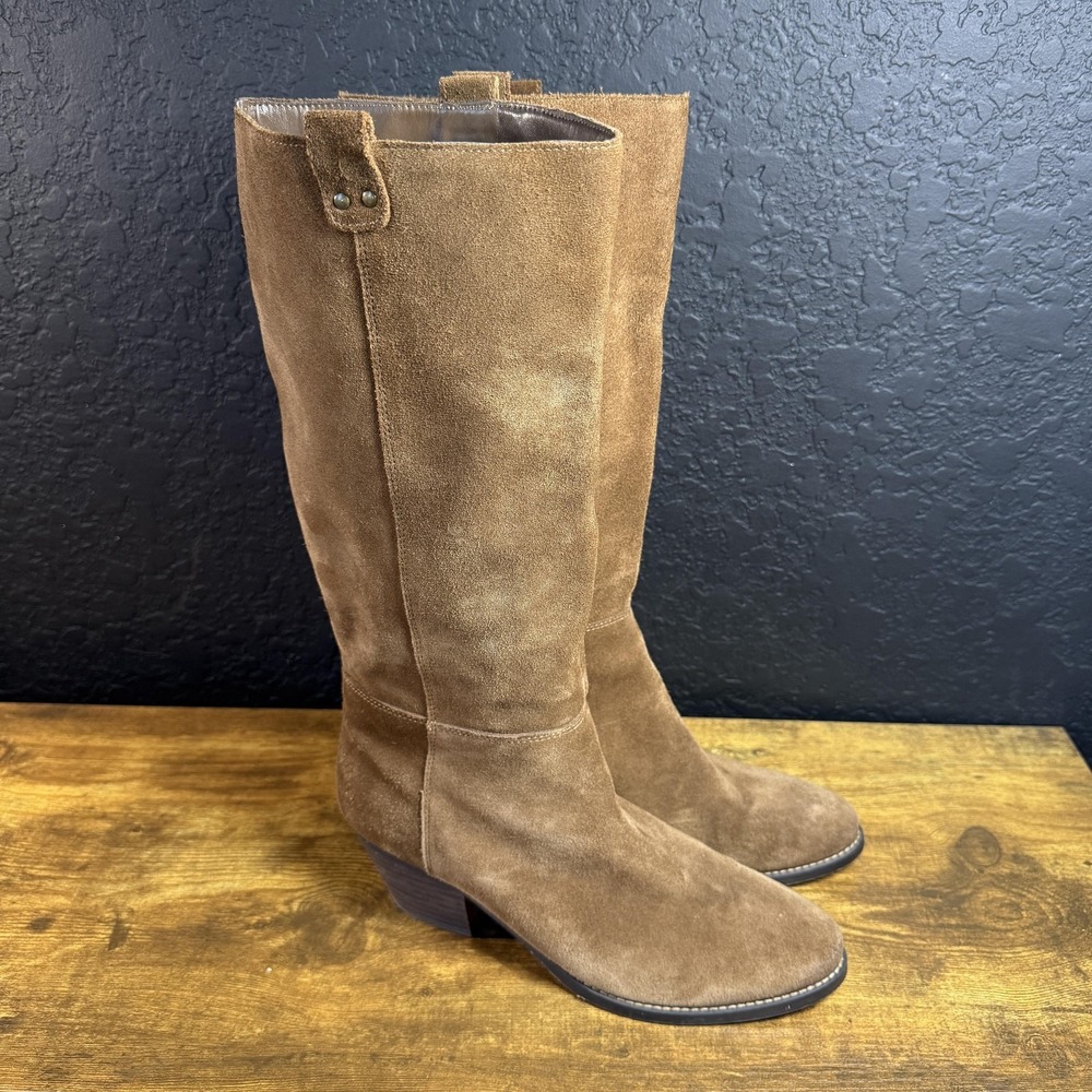 G.H. Bass Vintage Cyreema Tan Suede Tall Block Heel Boots Womens 10M